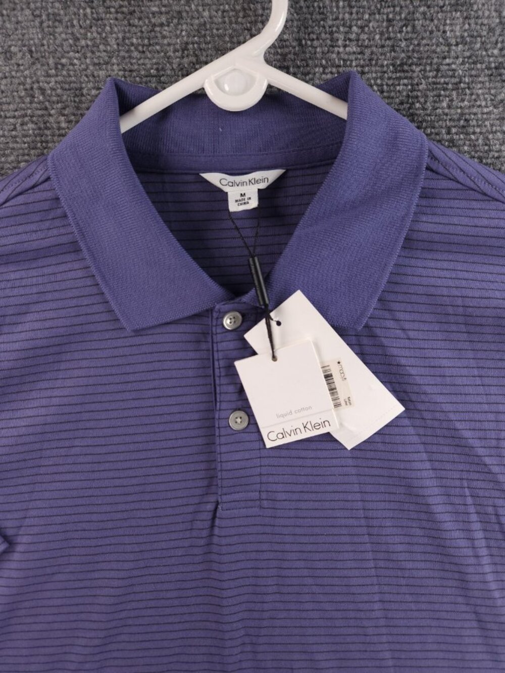 NWT Clavin Klein Purple Striped Polo Shirt Men Medium Collared Liquid Cotton